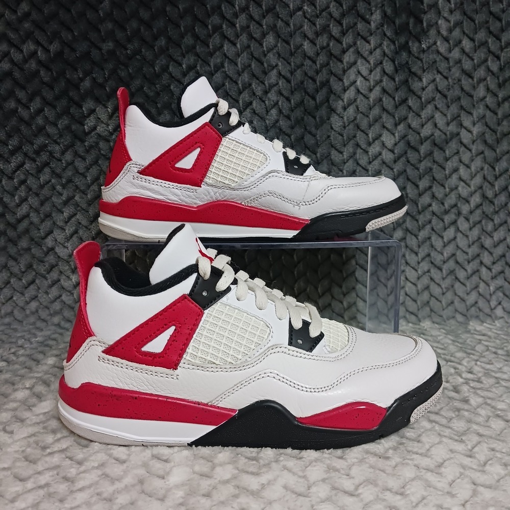 Nike Air Jordan 4 Retro PS Kids Sneakers White Fire Red Black BQ7669-161 Sz 1.5Y